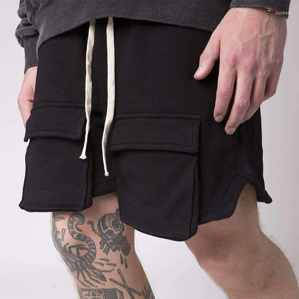 Pantalones cortos para hombre Sólido Suelto Bolsillo Sudor American Street Baloncesto Hip Hop Entrenamiento deportivo Gimnasio Cargo Hombres Ropa