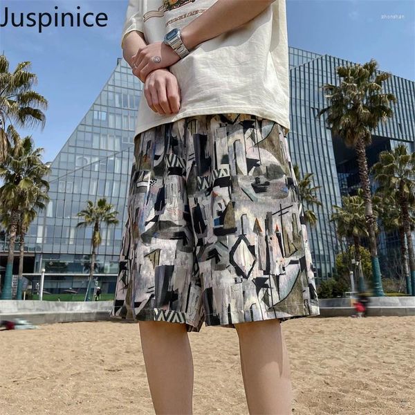 Shorts pour hommes printemps d'été rétro imprimé en soie mince en vrac décontractée high plage pantalon à cinq points vêtements masculins masculins