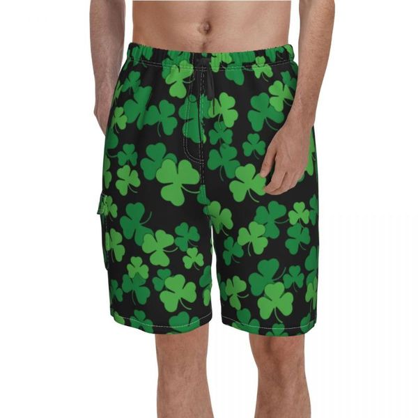 Pantalones cortos para hombre St Patricks Day Irish Board Shamrocks Print Custom Beach Pantalones cortos Hombre Cintura elástica Classic Swimming Trunks 2XLMen's