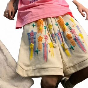 Nieuwe heren shorts -ster Graffiti korte mannen casual y2k zomers shorts hiphop baggy brede been broek fi harajuku oversize Koreaanse dagelijkse zweetbroek