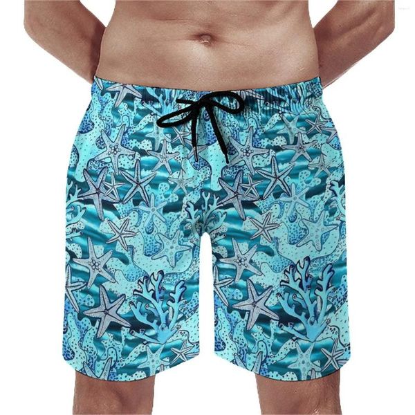 Pantalones cortos para hombre, estrella de mar, gimnasio, verano, estampado de arrecife de Coral, lindos pantalones cortos de playa, ropa deportiva para hombre, bañadores con patrón de secado rápido