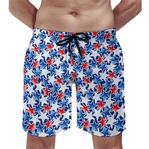 Shorts pour hommes Stars Print Board Trenky Males Pantalons de plage Rouge Blanc et Bleu Maillot de bain surdimensionné Qualité
