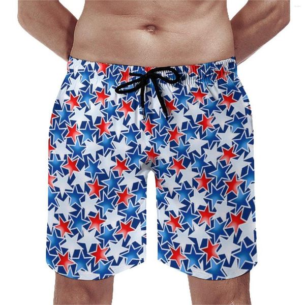 Shorts pour hommes Stars Print Board Trenky Males Pantalons de plage Rouge Blanc et Bleu Maillot de bain surdimensionné Qualité