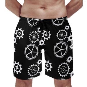 Pantalones Cortos para Hombres Steampunk Tablero Blanco Y Negro Tecnología De Verano Engranajes Deportes Fitness Pantalones Cortos De Playa Diseño De Secado Rápido Bañadores