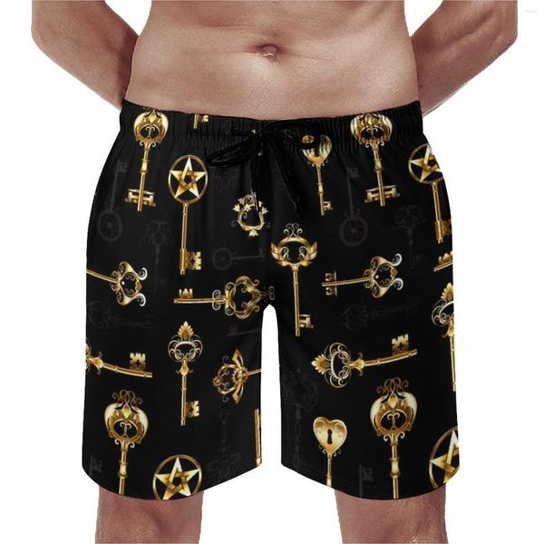 Shorts pour hommes Steampunk Style Board Summer Golden Keys Running Beach Pantalons courts Hommes Séchage rapide Hawaii Graphic Plus Taille Maillot de bain