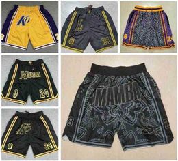 Pantalones cortos para hombre Pantalones cortos de baloncesto cosidos Mitchell y Ness Retro Just Don Shorts con bolsillo con cremallera Pantalones de chándal Black Mamba 8 24 Hombres Talla S-XXXL