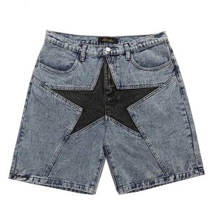 Heren shorts straatkleding Harajuku denim shorts 2023 nieuwe heren patch werk overdreven hiphop blauwe jeans zomer casual losse shorts J240407