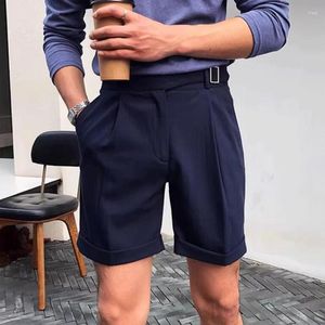 Heren shorts streetwear mode hoge taille recht voor mannen 2024 zomer trendy geplooide veter riem heren vintage korte broek