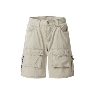 Heren shorts streetwear Solid Color Multi-Pockets Summer Cargo voor mannen Wijd been rechte baggy knie lengte broek Oversized