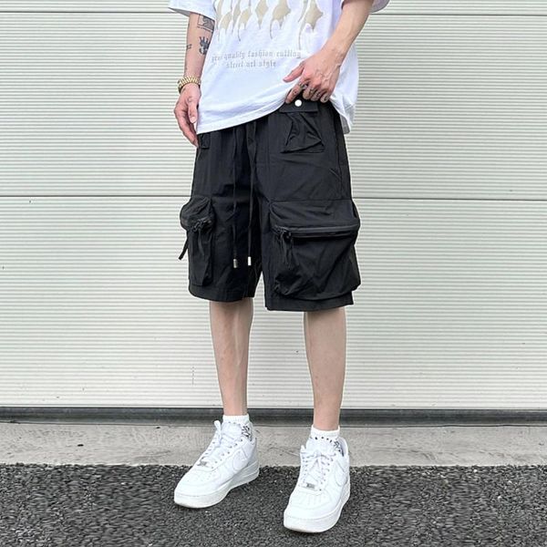 Pantalones cortos para hombres Streetwear Vibe Funcional Nylon Cargo Verano Color Sólido Casual Bolsillo de gran tamaño Cremallera para hombre para mujer Sudor