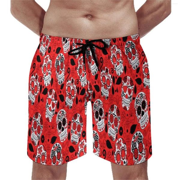 Short pour hommes Sugar Skull Print Board Summer Rouge et Blanc Fashion Beach Man Sports Fitness Séchage rapide Maillot de bain personnalisé