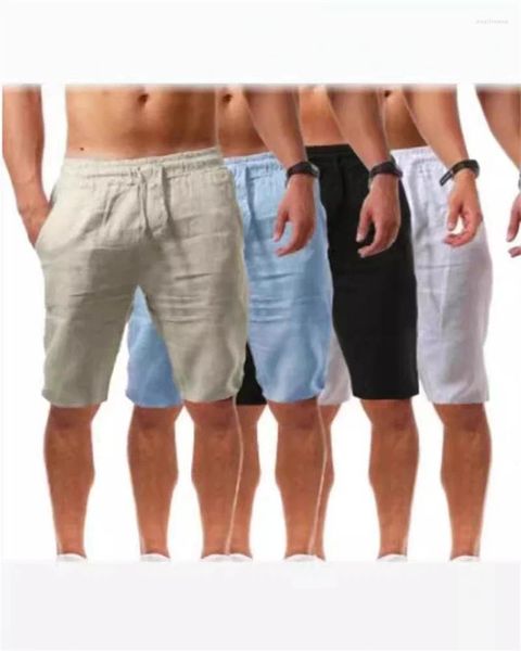 Shorts pour hommes Été 2024 Lâche Coton Lin Mince Respirant Pantalon à cinq jambes Sports Casual Corde de tension