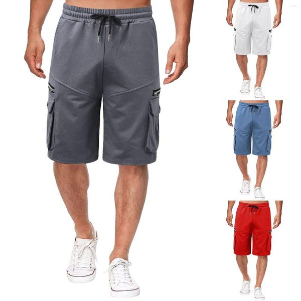 Shorts pour hommes été 8 couleurs Cargo brocart soie coton taille ample cinq points moyen pantalon multi-sac pantalon