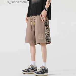 Herenshorts Zomer Amerikaanse retroshorts Heren dun geborduurd trendy losse broek punkstijl strtwear oversized casual sportbroek Y240320