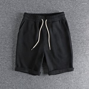 Shorts pour hommes été américain rétro gaufré tricoté couleur unie mode lâche élastique cordon Sport décontracté 5 points pantalon