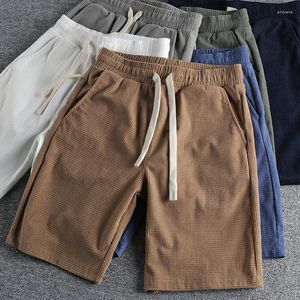 Shorts pour hommes été américain Simple gaufré couleur unie hommes mode pur coton lâche taille élastique cordon Sport décontracté