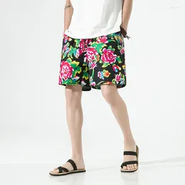 Shorts pour hommes été et femmes nord-est grande fleur style ethnique chinois décontracté plage