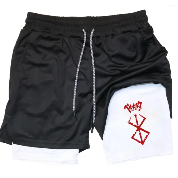 Shorts para hombres Summer Anime Fitness Entrenamiento de dos en uno Toalla de secado rápido Jogging Double capa impresa M-3XL