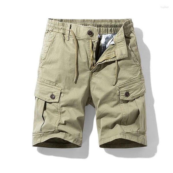 Shorts pour hommes Été Armée Vert Cargo Hommes Mode Multi-poche Extérieur Coton Élastique Tissé N-style Rétro Pantalon De Travail Occasionnel