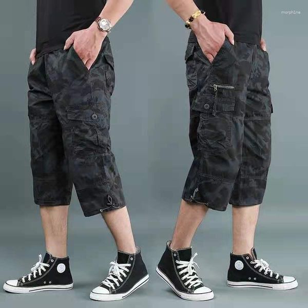 Pantalones cortos de verano para hombre, pantalones holgados de verano con varios bolsillos, pantalones rectos Cargo para hombre, pantalones cortos holgados largos de talla grande 2023 T85 para hombre