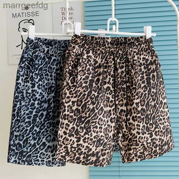 Pantalones cortos para hombres Pantalones cortos de playa de verano para hombres 2023 Nueva cintura elástica Estampado de leopardo Pantalones cortos casuales Verano sueltos Pantalones cortos de moda coreana YQ231215