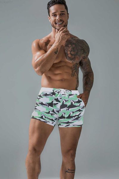 Shorts pour hommes été plage maillot de bain hommes quart Boxer imprimé à lacets grande taille doublure de natation droite Micro élastique Sexy Shorts L230719