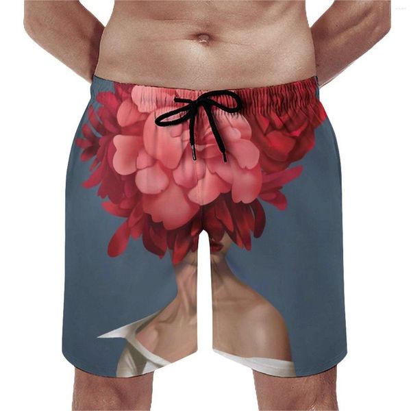 Pantalones cortos para hombres Tablero de verano Abstracto Mujeres Cabeza Deportes Fitness Ramo Rojo Estampado de flores Playa Pantalones cortos Casual Secado rápido Troncos de natación