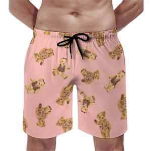 Heren shorts Summer Board Cartoon Bear Surfing Cute Animal Print Design Korte broek Retro Quick Dry Beach Trunks Big Size Big Size