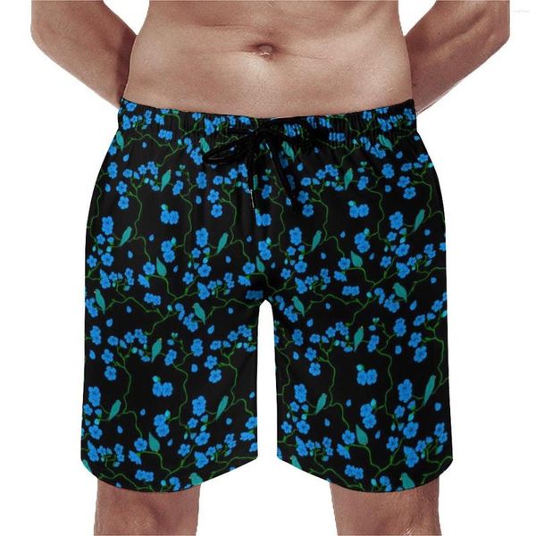 Pantalones cortos para hombre Tabla de verano Pájaros lindos Correr Surf Flores azules Imprimir Pantalones cortos de playa Troncos cómodos Tamaño grande