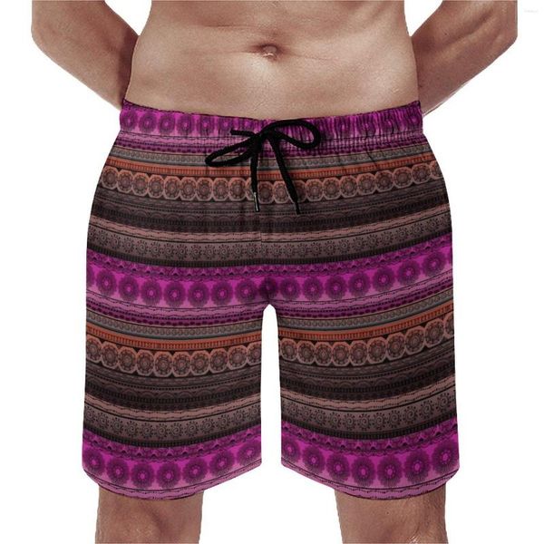 Pantalones cortos para hombre, tabla de verano, bonito estampado Tribal, pantalones cortos con gráfico rosa y marrón, bañadores informales de secado rápido, bañadores de talla grande 3XL