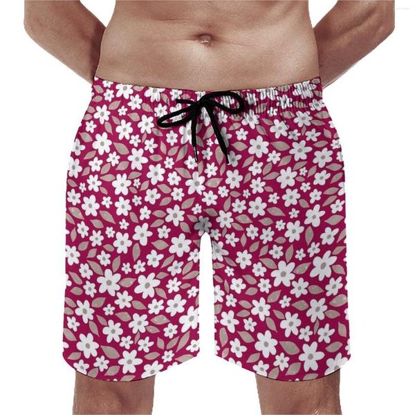 Pantalones cortos para hombre Tabla de verano Ditsy Floral Deportes Surf Fucsia Estampado Pantalones cortos de playa Hawaii Secado rápido Troncos de natación Tallas grandes