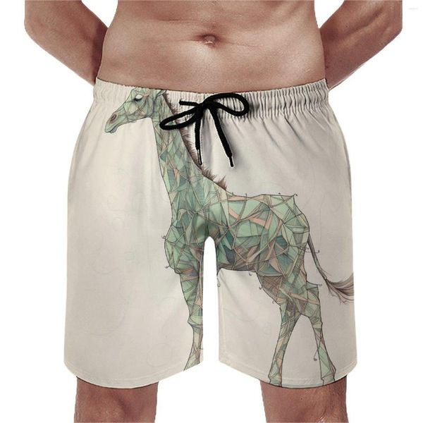 Pantalones cortos para hombres Tablero de verano Jirafa Línea de ropa deportiva con dibujos animados de color Moda de playa personalizada Troncos de natación de secado rápido Tallas grandes