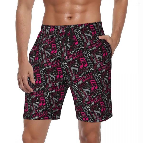 Pantalones cortos para hombres Tablero de verano Notas musicales masculinas Correr Surf Rosa Blanco Gráfico Playa Clásico Cómodo Troncos de natación Tamaño grande