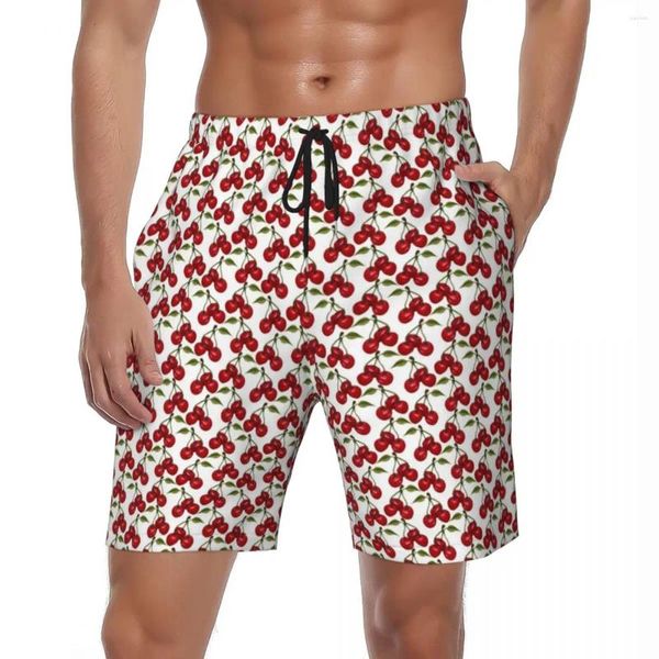 Short d'été pour hommes, imprimé de fruits aquarelle, vêtements de sport, joli rouge cerise, pantalon court de plage, maillot de bain respirant