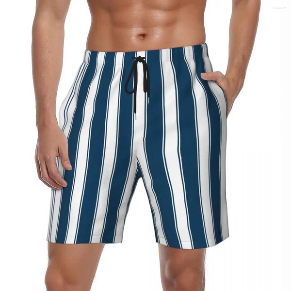 Pantalones cortos para hombres Tablero de verano Hombres Azul marino Raya Ropa deportiva Moda Impreso Pantalones cortos Elegantes Trajes de baño transpirables Tallas grandes