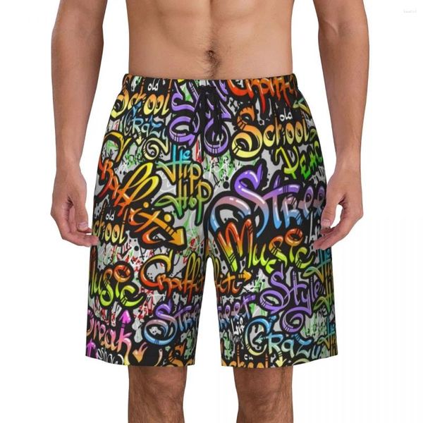 Pantalones cortos para hombre Tablero de verano Hombre Palabra Graffiti Arte callejero Surf Carta Imprimir Pantalones cortos Elegante Secado rápido Troncos de playa Tamaño grande