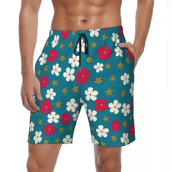 Shorts pour hommes Summer Board Hommes Ditsy Floral Sports Surf Rouge et Blanc Pantalon court Hawaii Confortable Maillot de bain Plus Taille