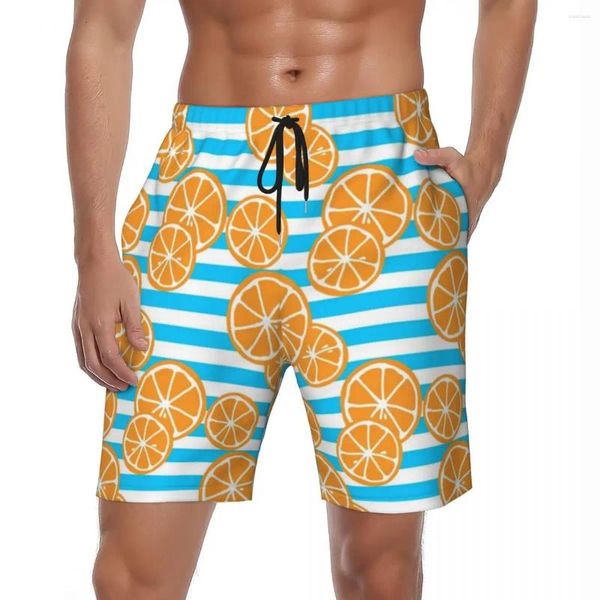 Pantalones cortos para hombres Tablero de verano Hombres Naranjas Rebanadas Deportes Rayas blancas y azules Playa Y2K Retro Secado rápido Troncos de natación Tamaño grande