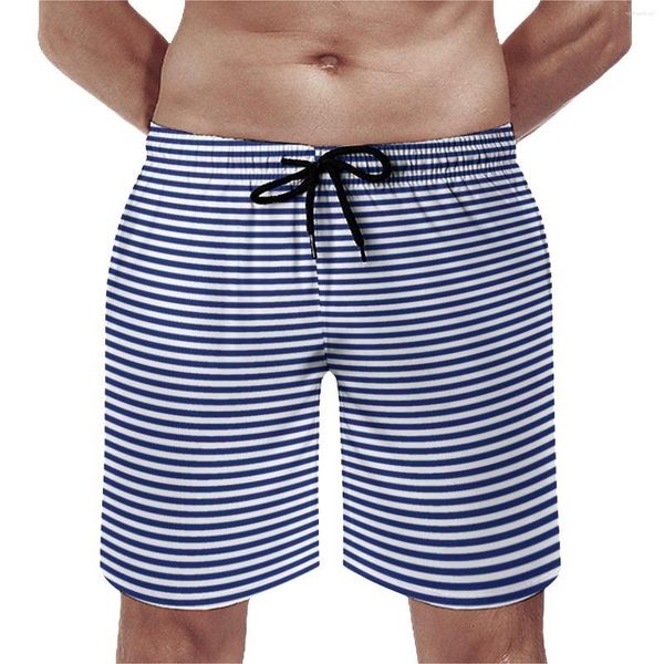 Pantalones cortos para hombres Tablero de verano Línea azul marino y blanco Ropa deportiva Patrón de rayas Pantalones cortos Casual Secado rápido Troncos de natación Tallas grandes