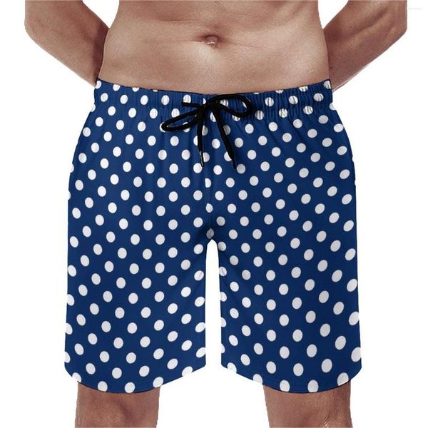 Short d'été pour hommes, maillot de bain à pois, bleu marine et blanc, personnalisé, plage hawaïenne, séchage rapide, grande taille