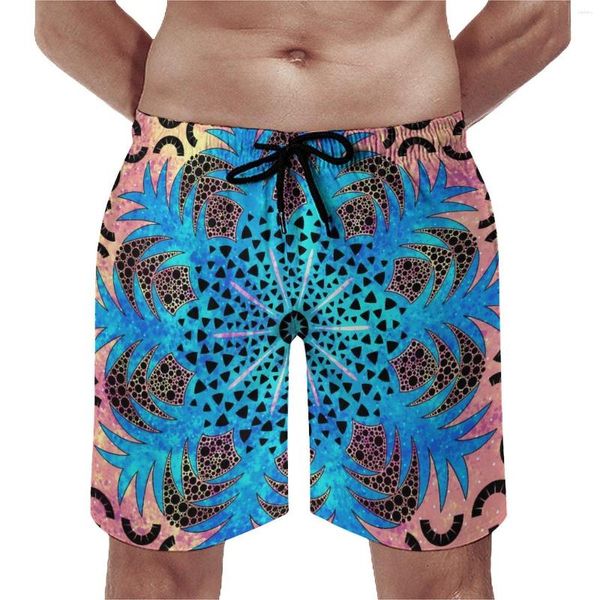 Pantallas de verano para hombres Vibrantes Mandala Sports Surf Blue Pink Pineapple Beach Graphic Hawaii Trunks secos rápidos talla grande