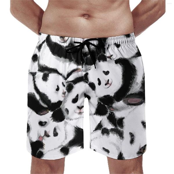 Pantalones cortos para hombres Tablero de verano Acuarela Panda Deportes Surf Animal Impresión personalizada Playa Casual Troncos de secado rápido Tallas grandes