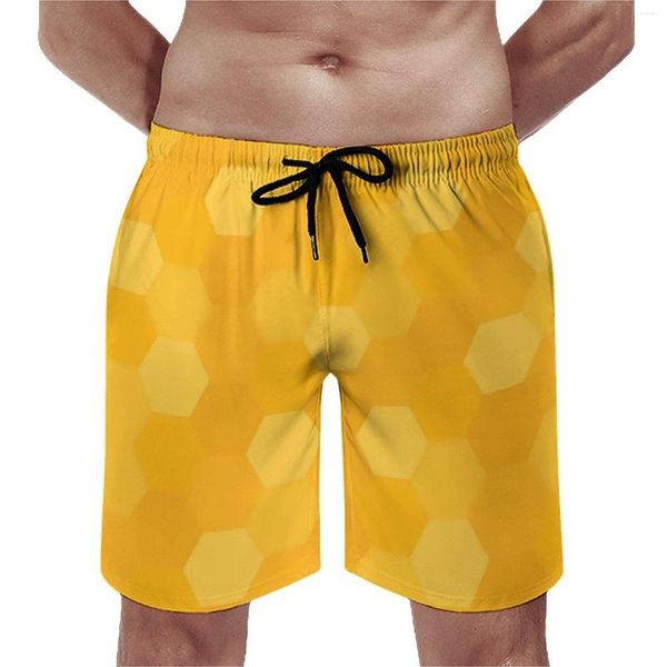 Short masculin Carte d'été ruches jaunes coulant en nid d'abeille imprimé plage plage court pantalon décontracté de nage sec rapide et taille 3xl