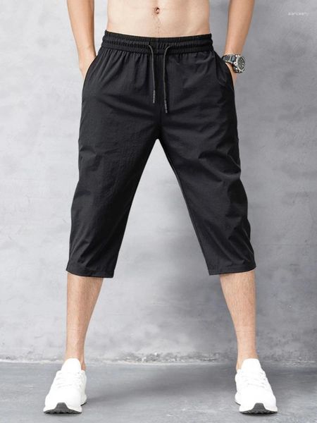 Short d'été pour hommes, culotte d'été 2024, en nylon fin, pantalon de longueur 3/4, bermuda, séchage rapide, plage, noir, long