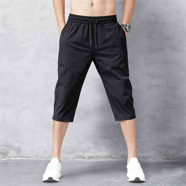 Shorts pour hommes Summer Breeches Thin Nylon 3/4 Longueur Pantalon Mâle Bermuda Board Séchage rapide Plage Noir Long 210629