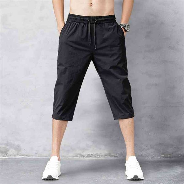 Shorts pour hommes Summer Breeches Thin Nylon 3/4 Longueur Pantalon Mâle Bermuda Board Séchage rapide Plage Noir Long 210713