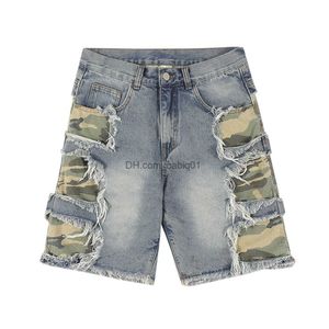 Shorts pour hommes Summer Camou Denim Shorts Hommes Hip Hop Détruit Trou Camouflage Américain Vintage Mode Gland Patchwork Jeans Shorts T230502