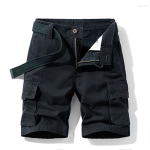 Pantalones cortos de verano para hombre, de algodón, con bolsillos múltiples, a la moda, informales, de Color sólido, color caqui, negro y gris