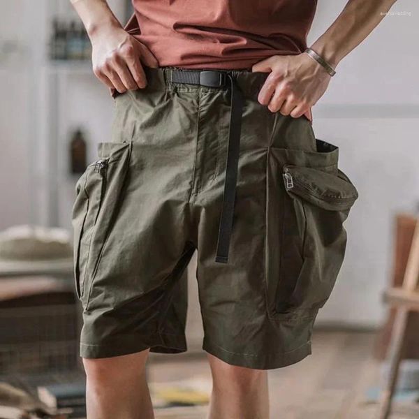 Pantalones Cortos para Hombre Pantalones Cargo De Verano Diseño De Cinturón Vintage Estilo Safari Moda Casual Holgado Bolsillo Cremallera Deportes Pantalones Hasta La Rodilla