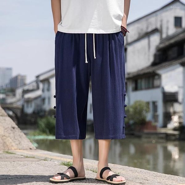 Shorts pour hommes été décontracté ample grande taille jambe large pantacourt 2023 Style chinois coton lin mince pantalon droit hommes vêtements